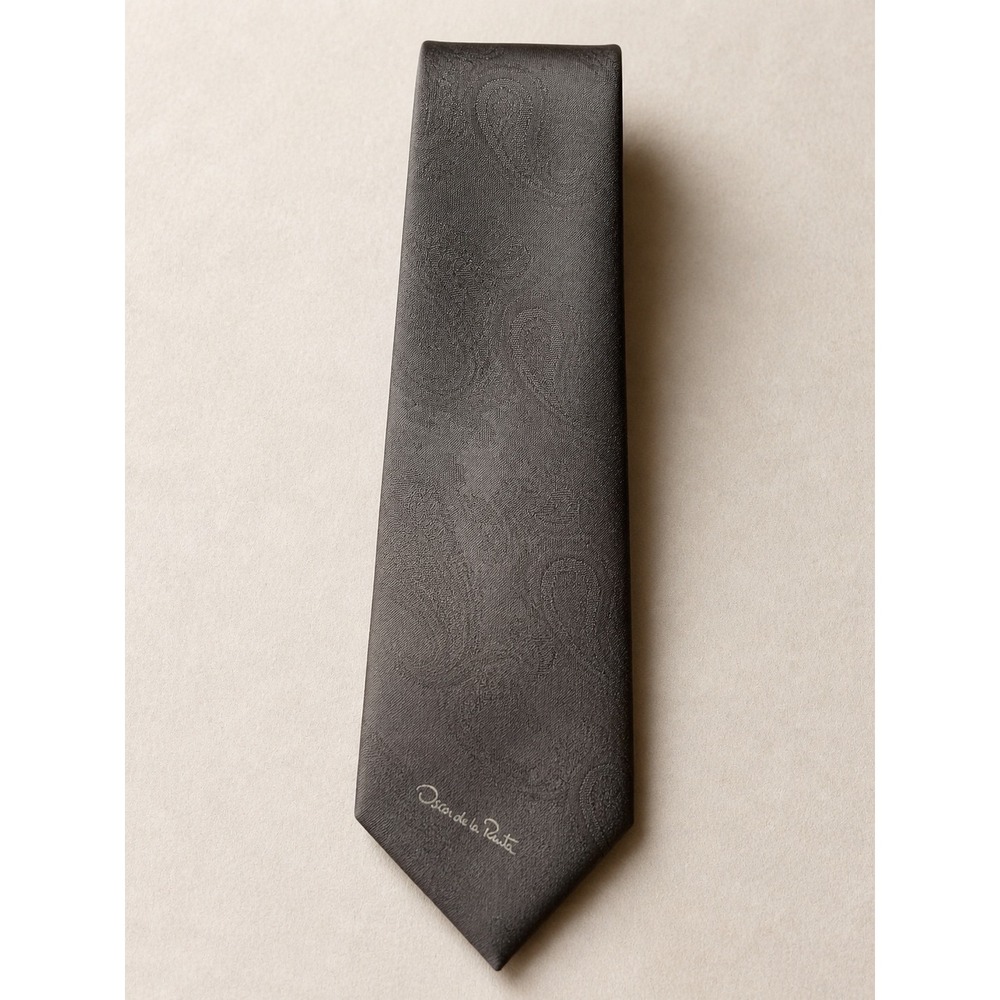 Oscar de la Renta Mens Brown Tonal Paisley Silk Blend Necktie Vintage